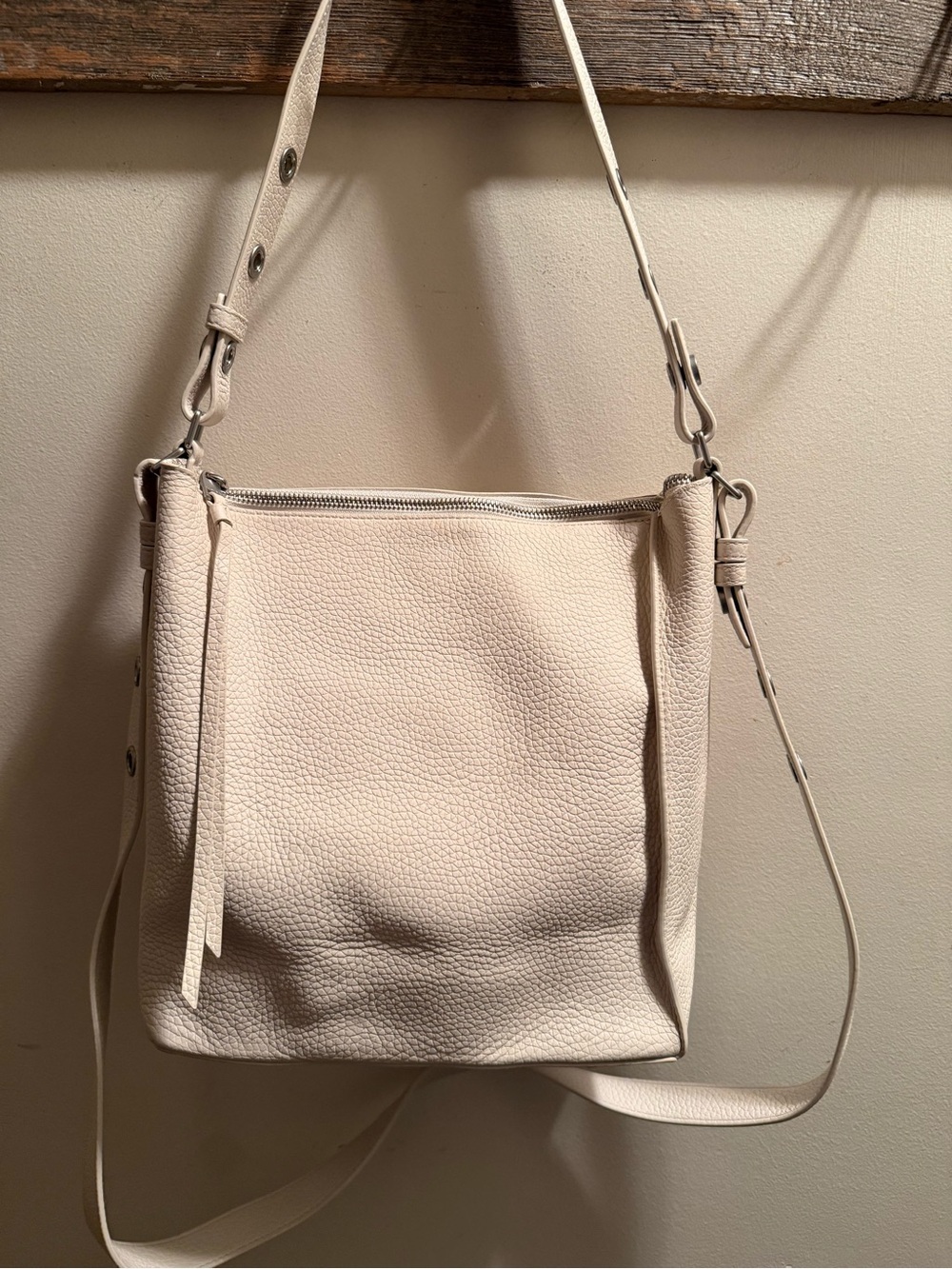 AllSaints Cream Pebbled Leather Shoulder Bag